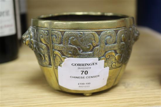 A Chinese bronze censer, with banded decoration width 13cm